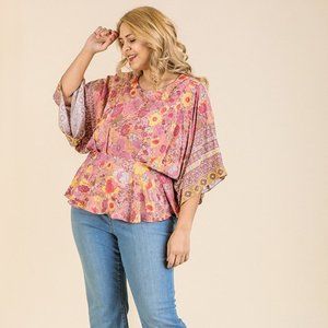 🎀Kimono Sleeve Round Neck Peplum Hem Top🎀